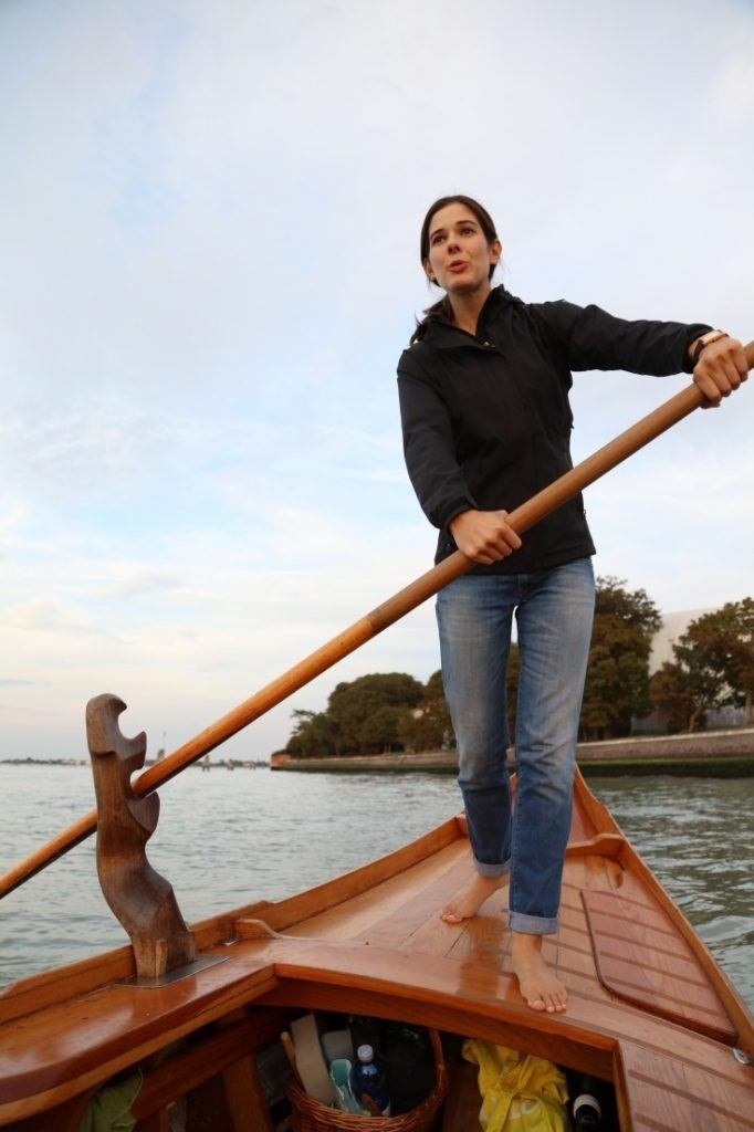 Our batellina instructor expertly navigates the small boat through Venice.