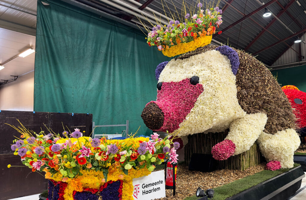Flower floats of the Bloemencorso are decorated in the Behind the Scenes warehouse in the Netherlands.