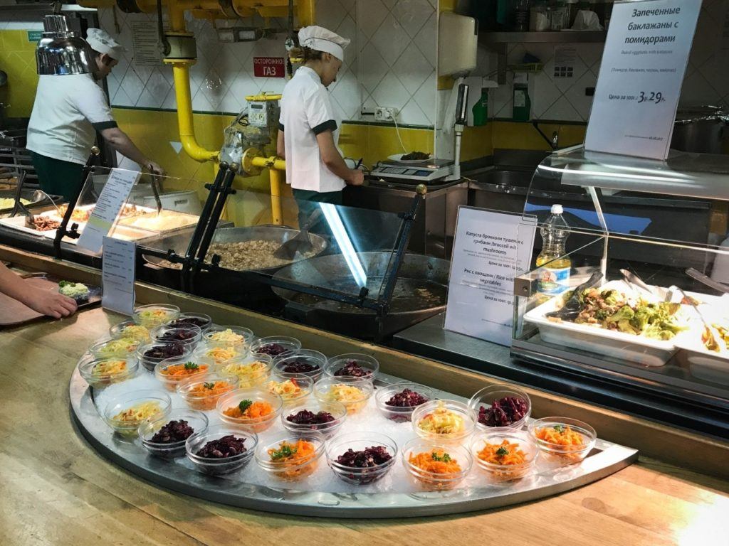 Cafeteria line at the Lido Restaurant in Minsk.