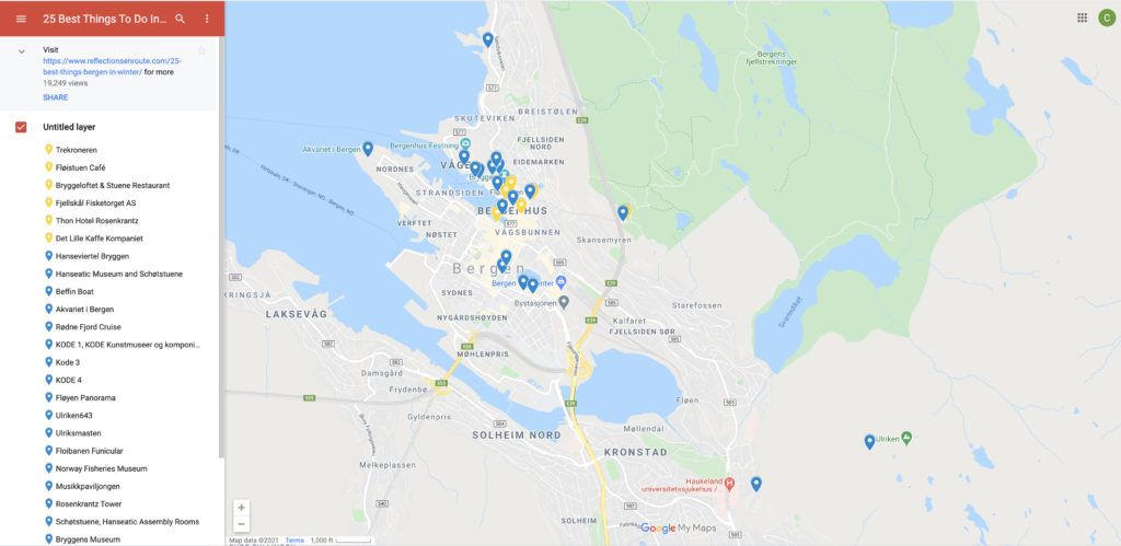 Bergen Attractions Map.