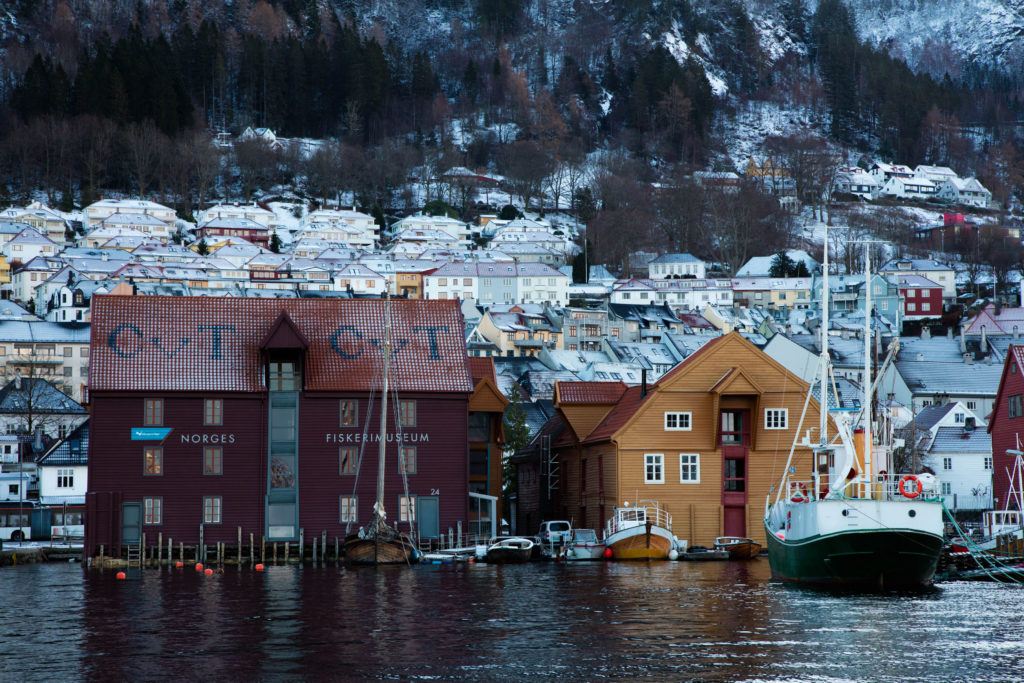 The back side of the fishing museum of Bergen.