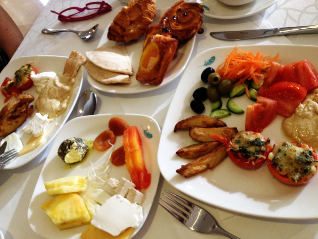 Our breakfast at our hotel in Doha.