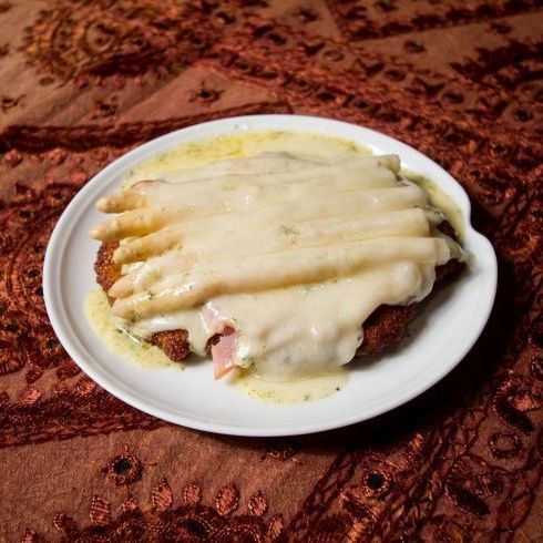 Spargel schnitzel recipe card.