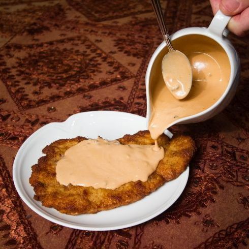 Madagascar schnitzel recipe card.