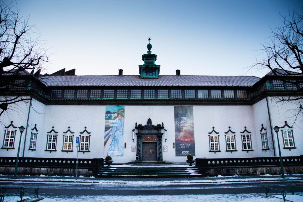 Entrance to the Kode Art Museum. It’s snowy outside but warm inside; perfect for visiting Bergen in winter.