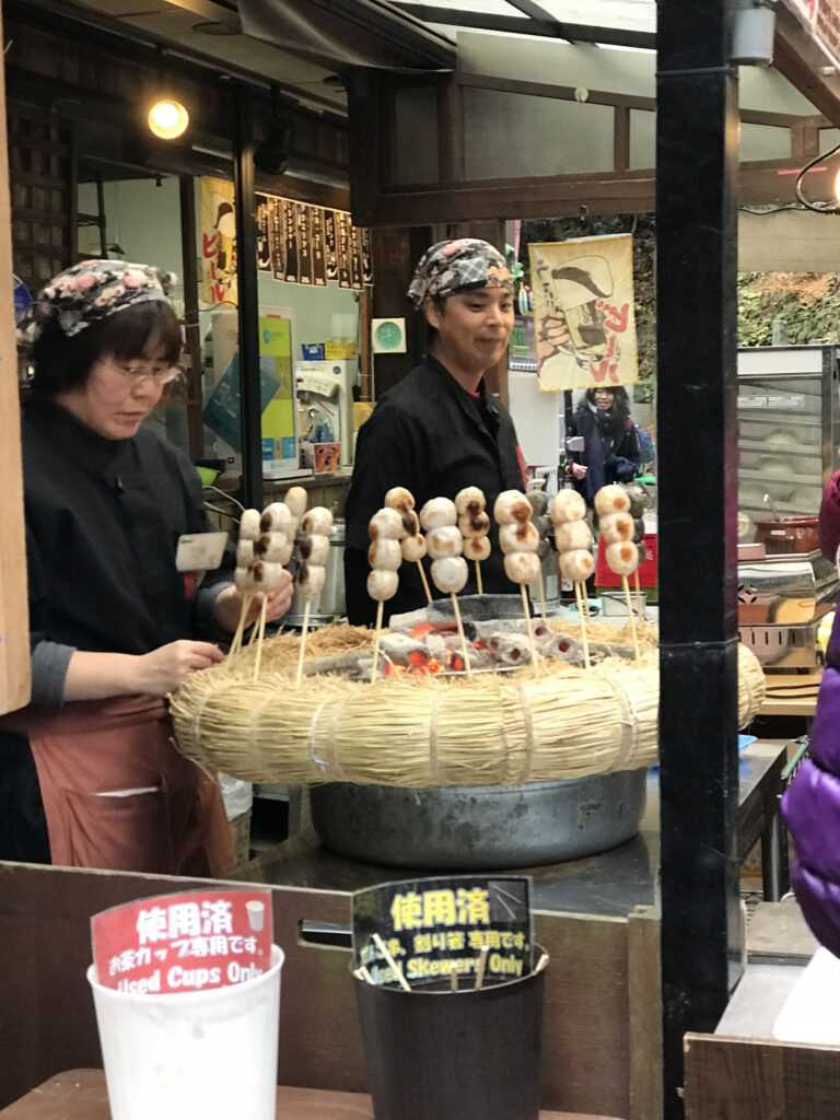 Street food line the path on Mt. Takao.