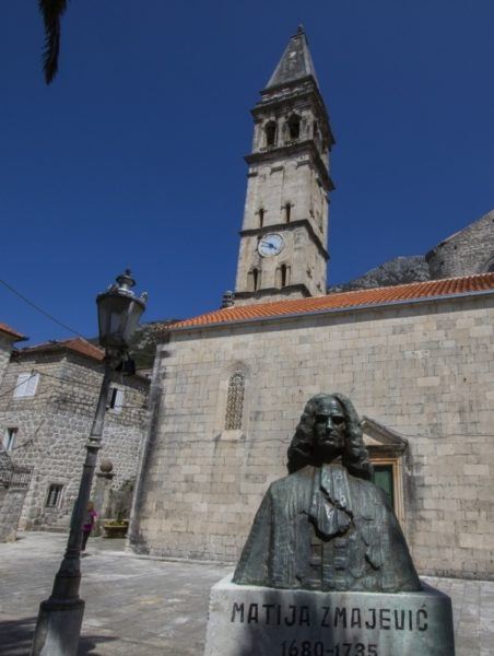 Statue of Matija Smajevic in Perast, Montenegro.