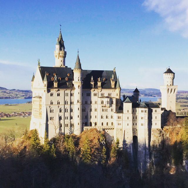 Neuschwanstein Castle glows in the German spring sun.