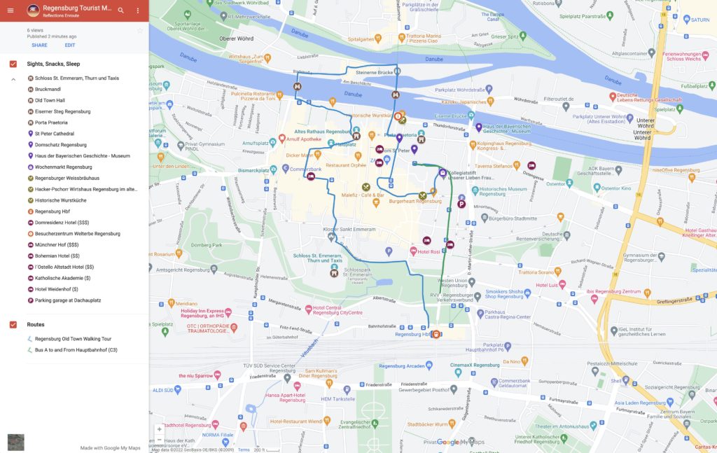 Regensburg tourist map.