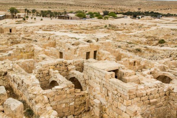 Looking down into the ruins of an ancient  Negev Desert village on the Incense Route.