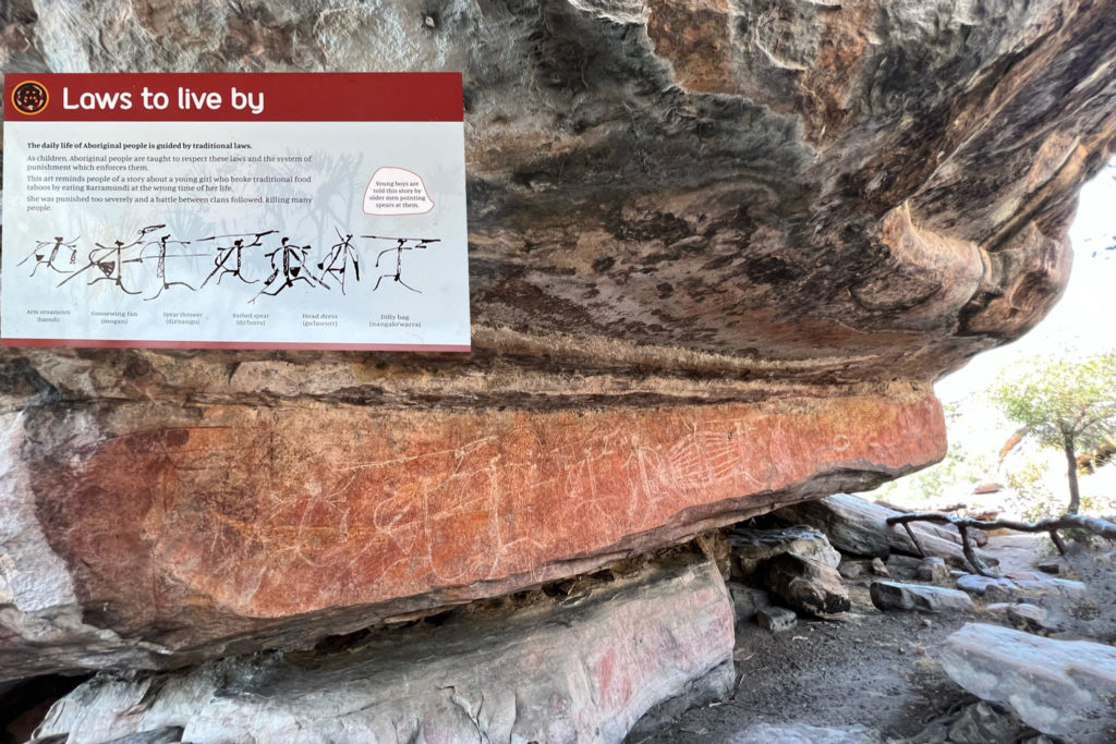 Rock painting at Ubirr teaching consequences for breaking rules and also for excessive punishment.