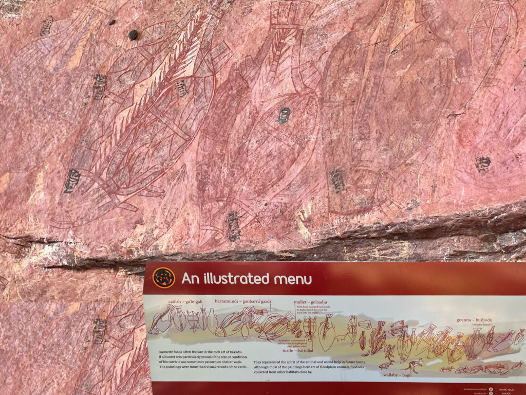 Ubirr rock art illustrating favorite foods. It’s a rock painting menu.