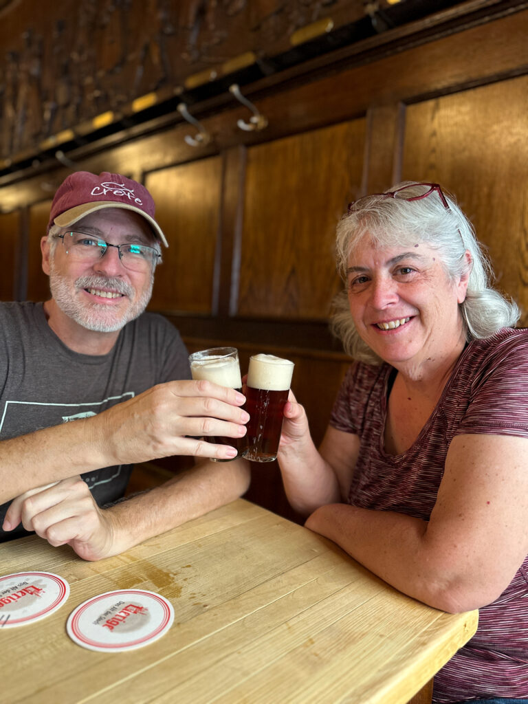 Cheers! Jim and Corinne toast an altbier.