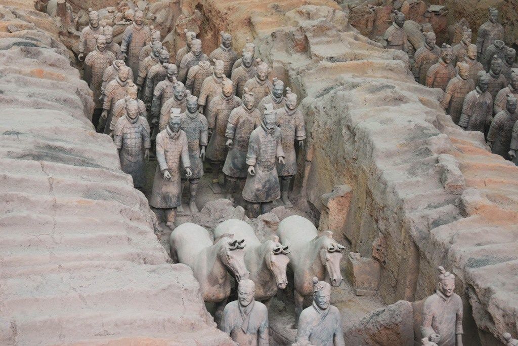 Clay horses and soldiers stand at attention on our first stop of our Xian itinerary.