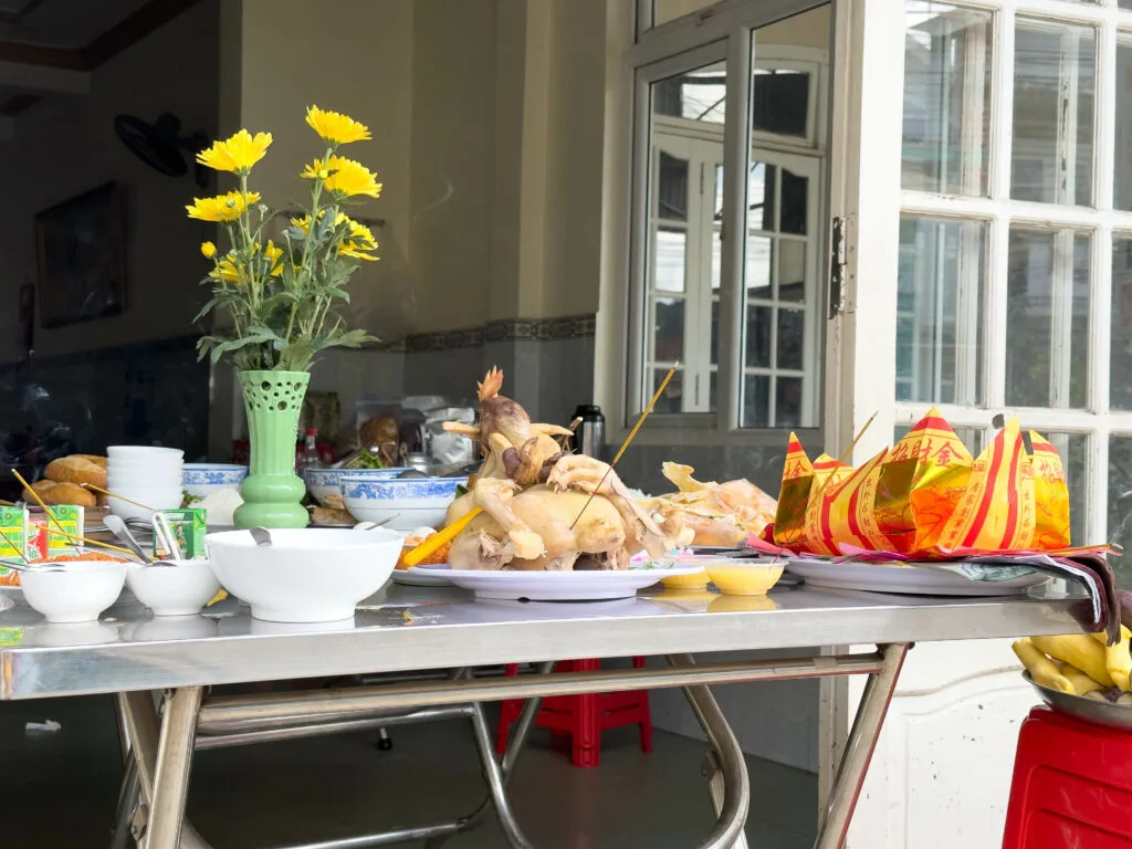 Walking around Dalat allows you to get a real glimpse of Vietnamese culture. Here is an ancestor offering at someone's house.