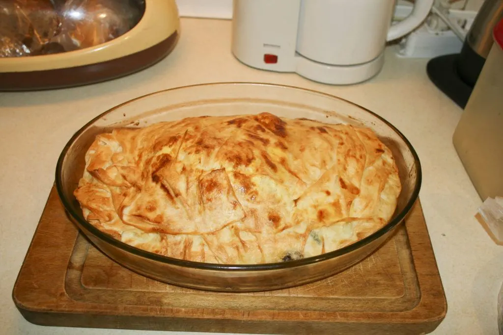 The borek is baked and ready to serve.