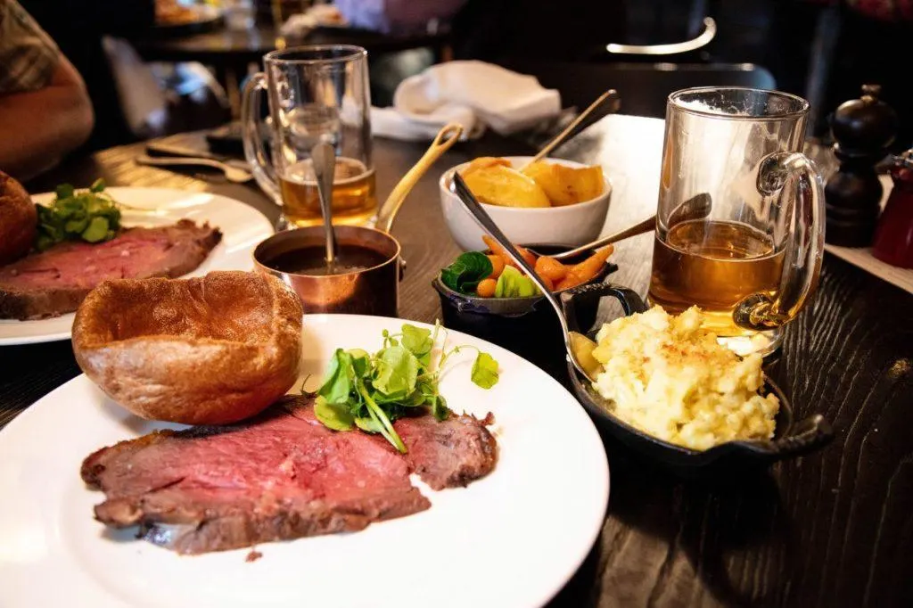 Traditional English food is Sunday Roast with all the fixin's.