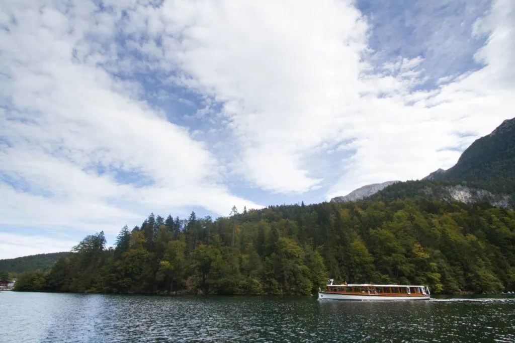 A boat gliding along Lake Königssee Germany.