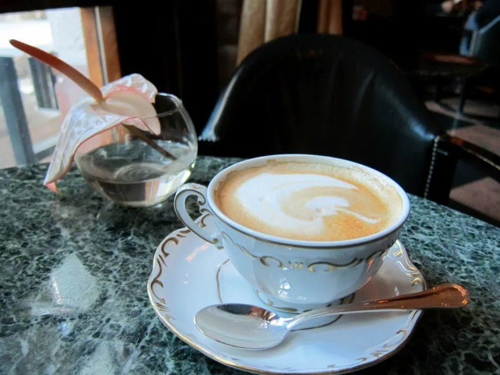 Coffee and flower at a Budapest cafe