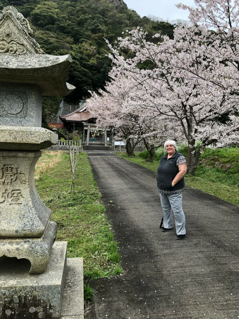 Corinne enjoying the month of April, or cherry blossom month in Japan.