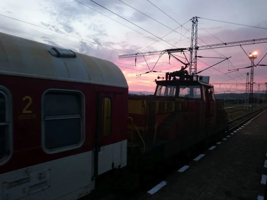 A sunset on the rails as we train travel in eastern Europe.