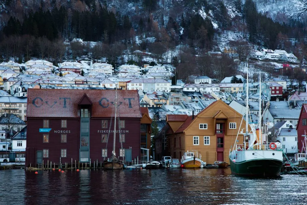 The back side of the fishing museum of Bergen.