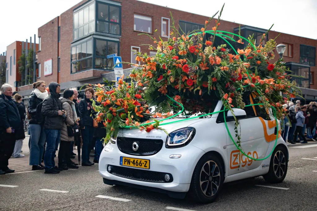 Cars decorated with all types of plants during the Tulip Festival of the Netherlands.