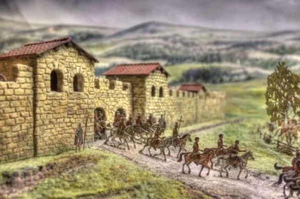 A Roman Legion leaves the fort.