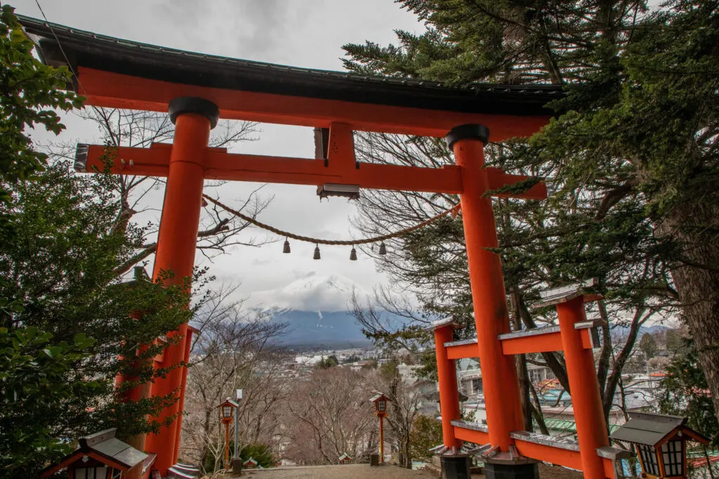Seeing Fuji through a torii gate in Japan.