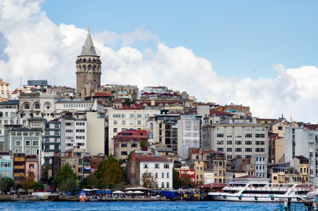 Galata Tower looks high over the Golden Horn of Istanbul.