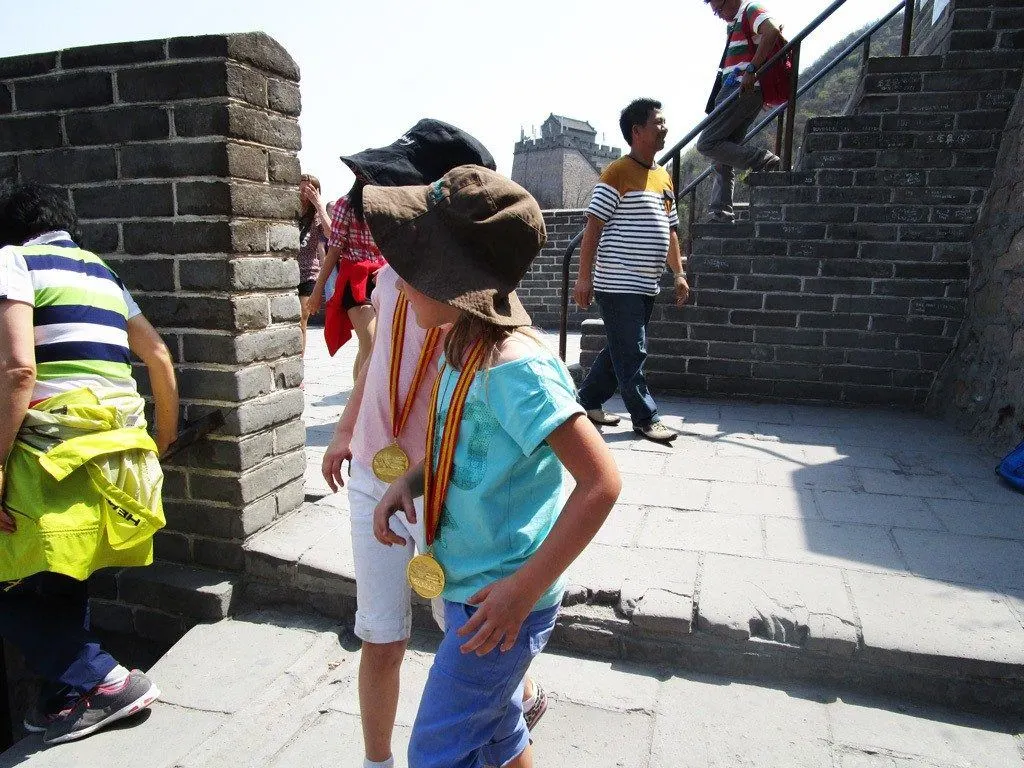 Kids can get medals for climbing the wall.