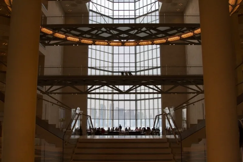 Museum Islamic Art Doha - view from entryway lets you look through the restaurant at the fantastic view.