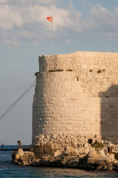 The Turkish flag flies above Maiden Castle.