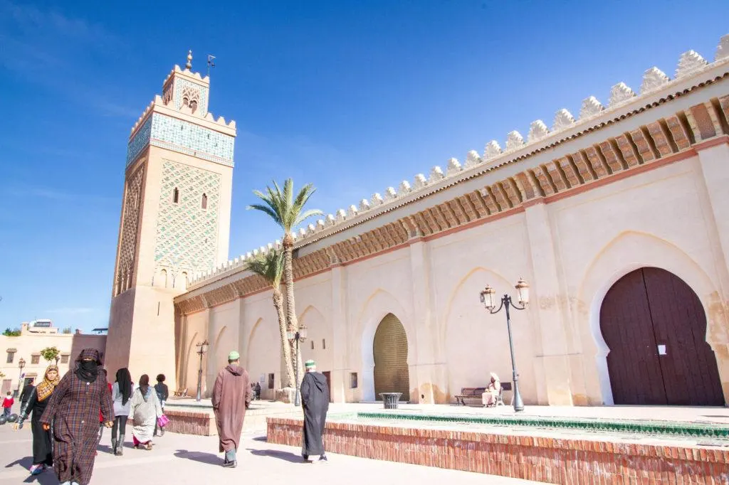 Exterior of Koutoubia Mosque and Minaret in Marrakech.