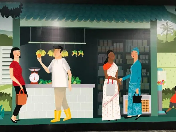 Inside KL Sentral Station are these amazing wall murals. This one shows a vendor and customers.