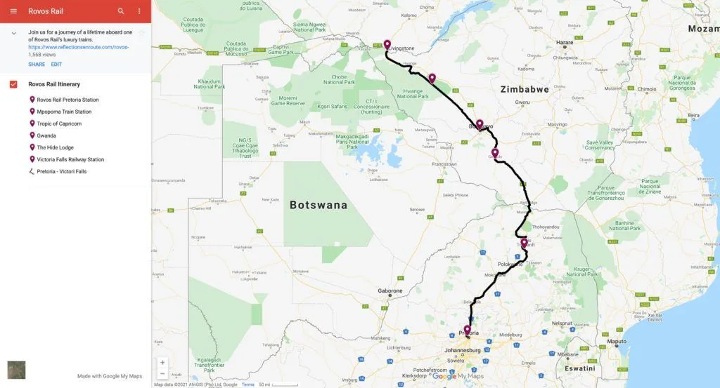 Image of Rovos Rail interactive map.