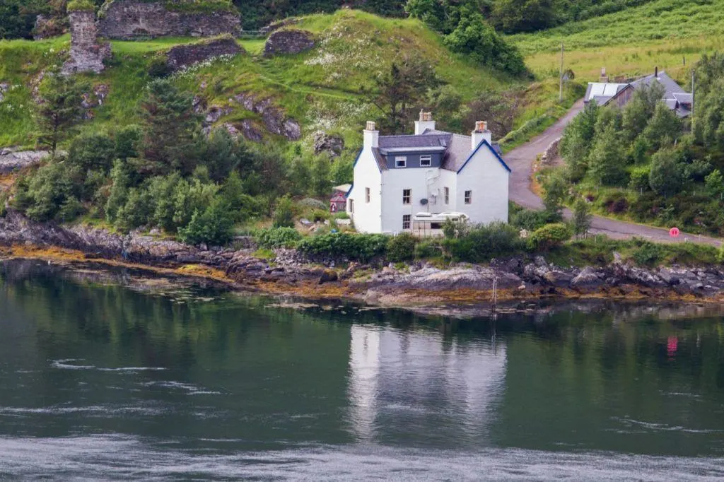 Looking across the water at the ferry landing point at Stromeferry in Scotland.