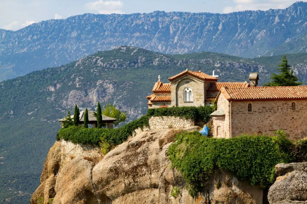 Close up of a hilltop monastery in Meteora.
