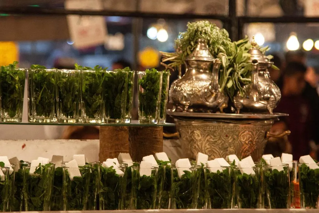 Glasses ready for making mint tea.