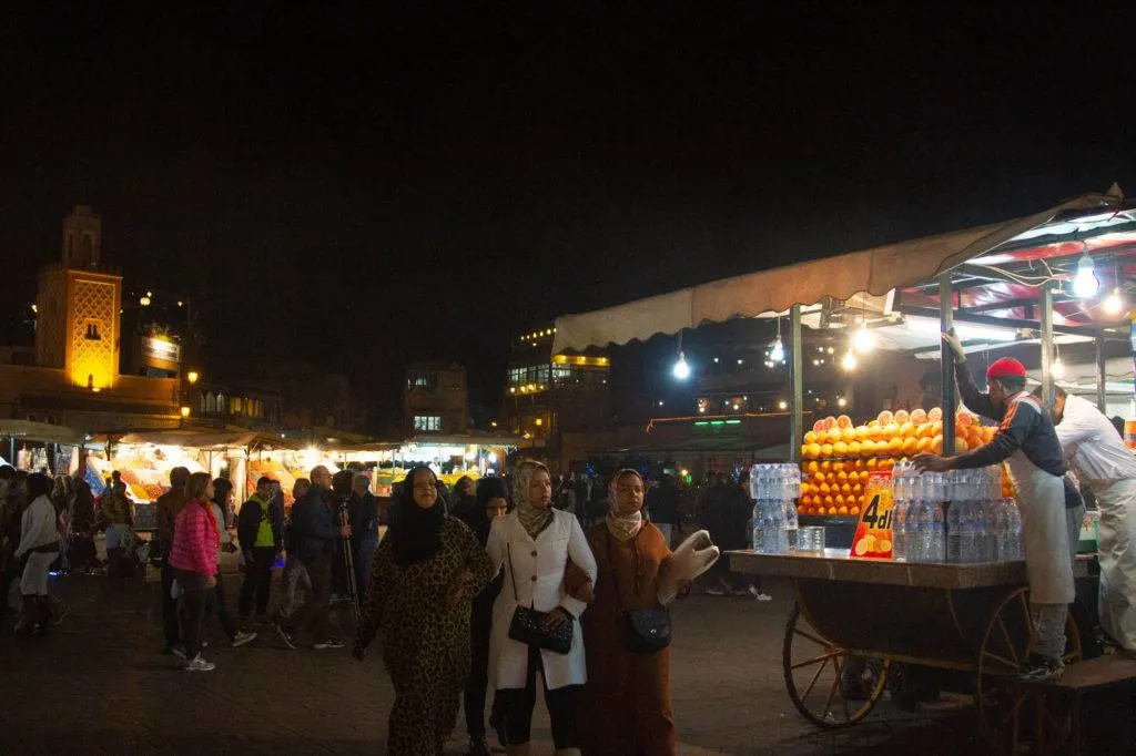 Jemaa el Fna gets even busier in the evening as it becomes the Marrakesh night market.
