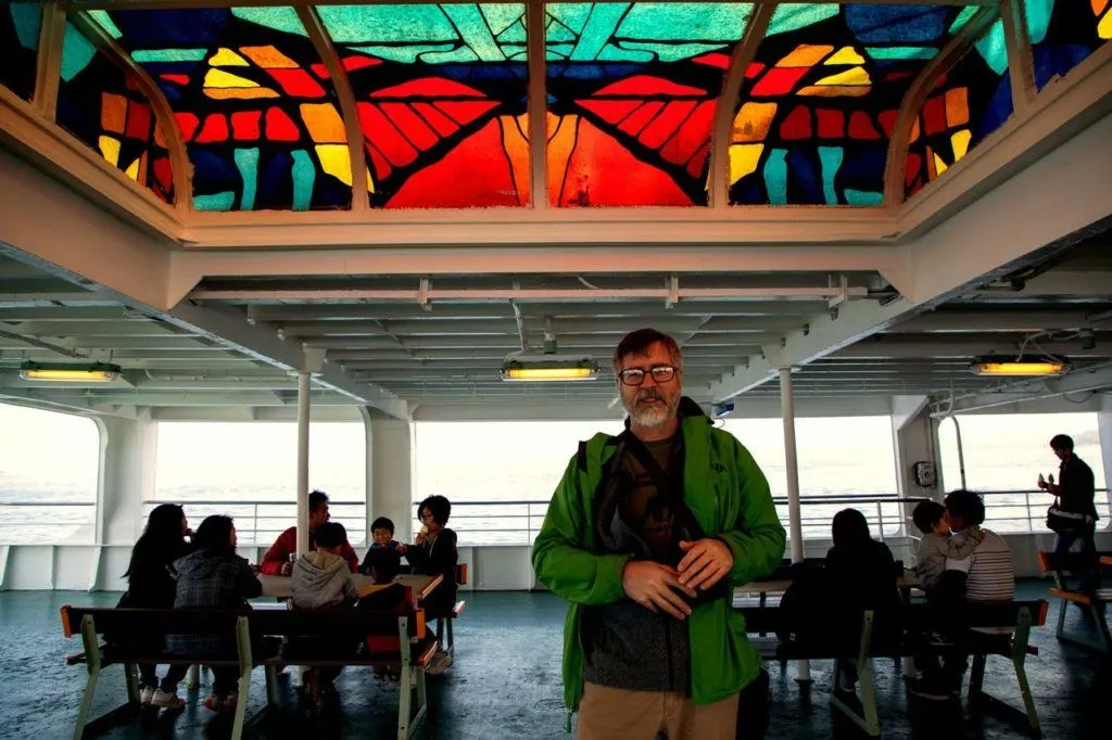 Jim taking the ferry to Nokogiriyama and the Boso Peninsula.