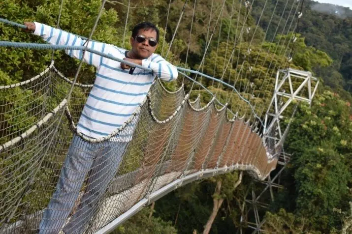 Vyjay on a suspension bridge.