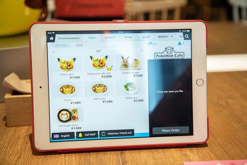 Pokemon Cafe Menu is easy to read in 3 languages.