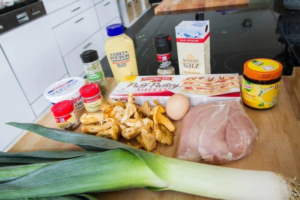 Ingredients for our chicken and leek pie recipe.