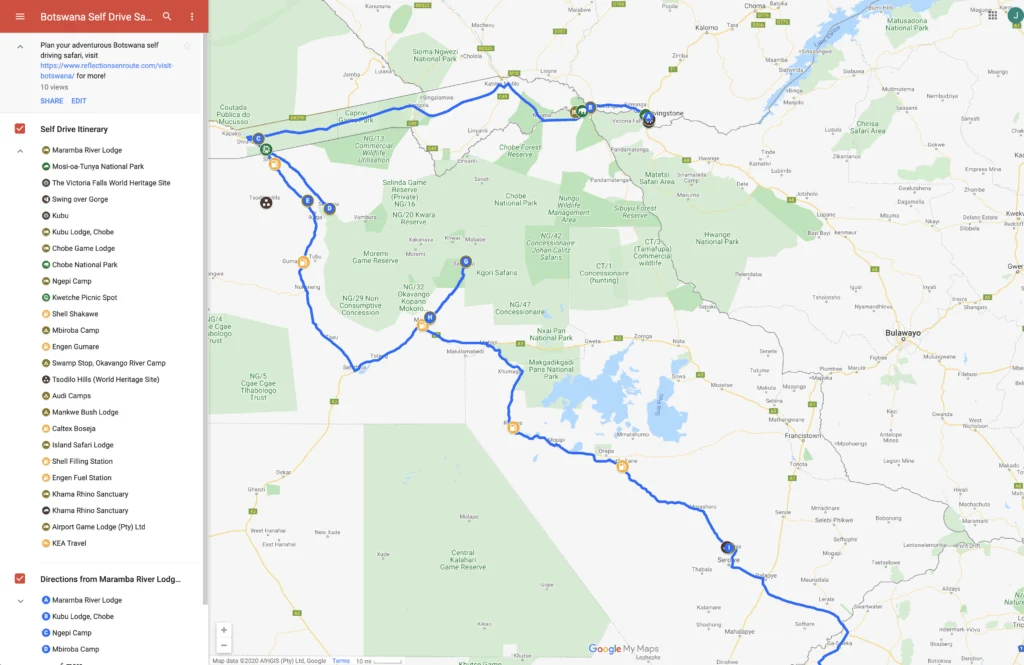 Self Drive Map Botswana