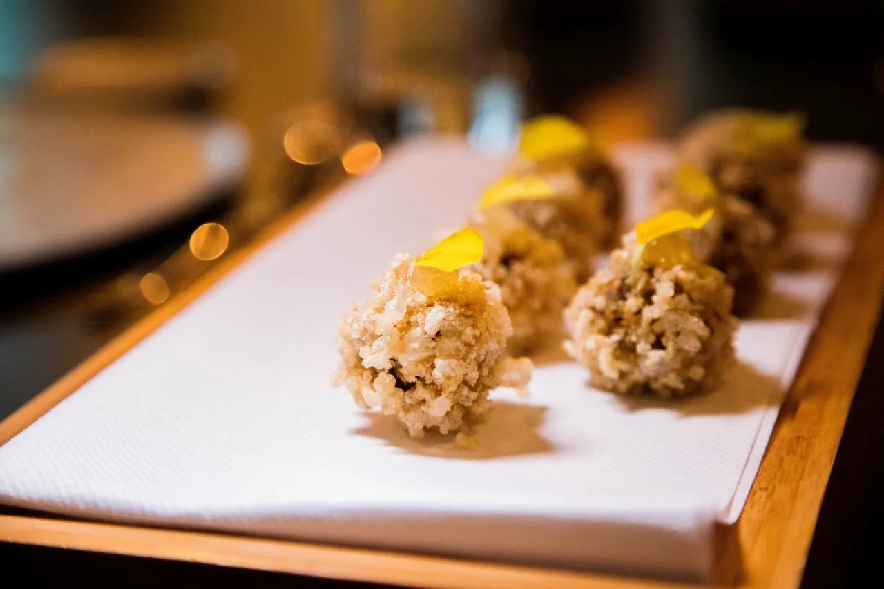 Crunchy pork meatball poppers.