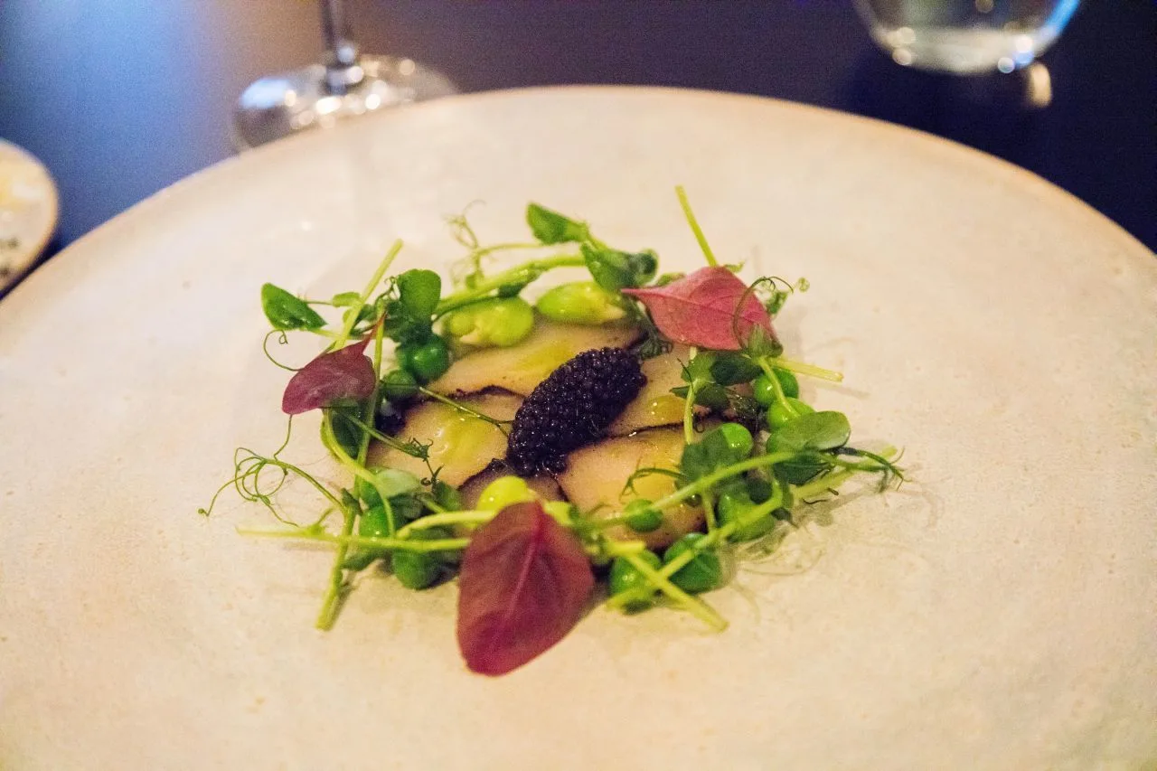 This monkfish and greens is a work of art.