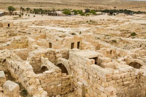 Looking down into the ruins of an ancient Negev Desert village on the Incense Route.