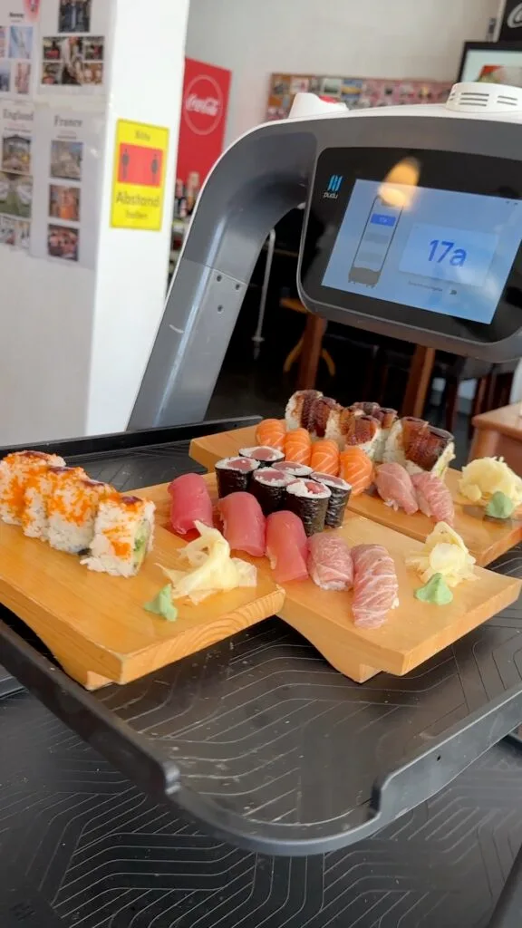 A robot delivers sushi in Düsseldorf.