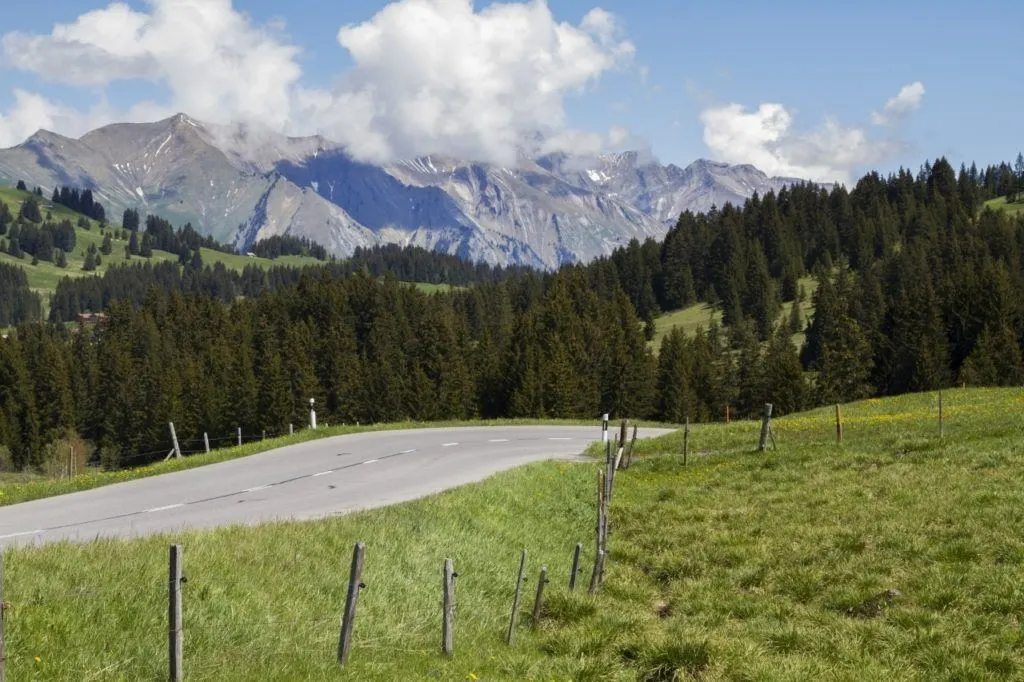 Lonely stretch of road in the Bavarian Alps.